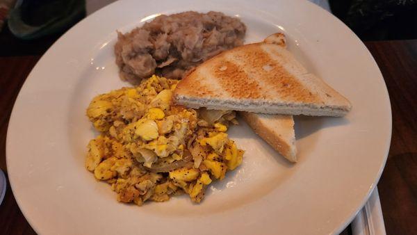 Patrick's Breakfast (Ackee & Codfish, Garlic Mashed Banana, and Jamaican Hard Dough Bread)