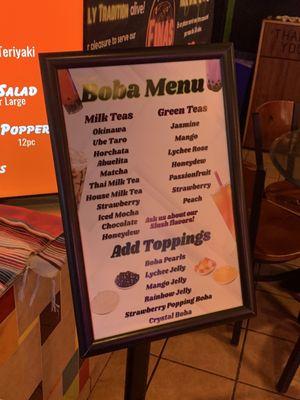 Boba Menu as of 5/2024