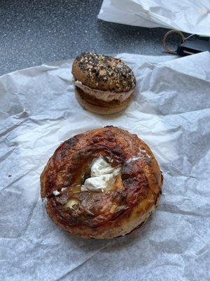 Mini everything bagel with lox schemer and marinara bagel with garlic schemer