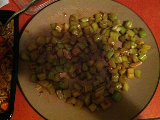 This is most of the celery from one "mixed vegetable" dish. It is literally half of the food I received (less rice).