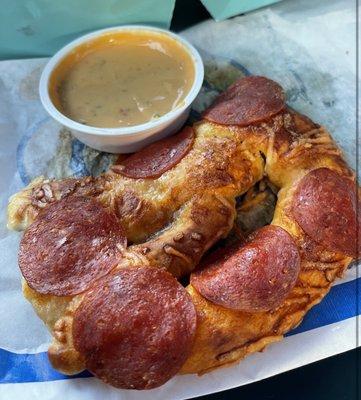 Pizza Pretzel w/ hot salsa cheese