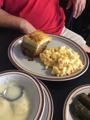 Moussaka, Mac & cheese, potato soup was delicious!