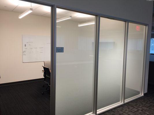 Conference room windows Frosted graduation that goes from light to stronger and back to light