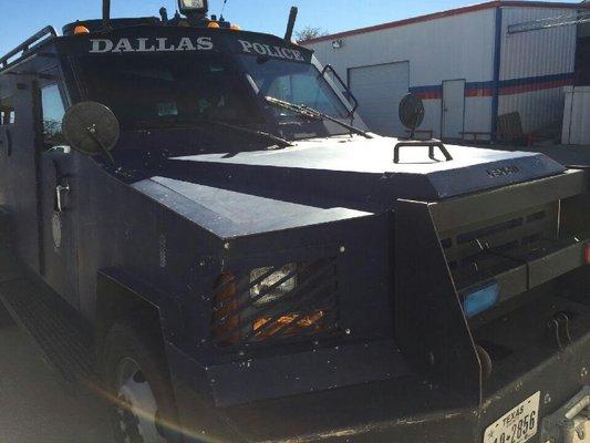 Working on a Dallas Police Swat vehicle.