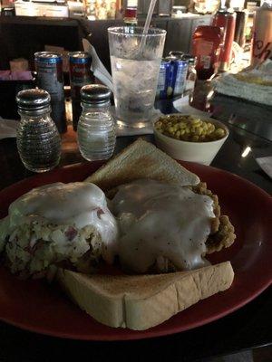 Chicken Fried Steak w/Mash Potatoes & Gravy (side of corn included in pic)