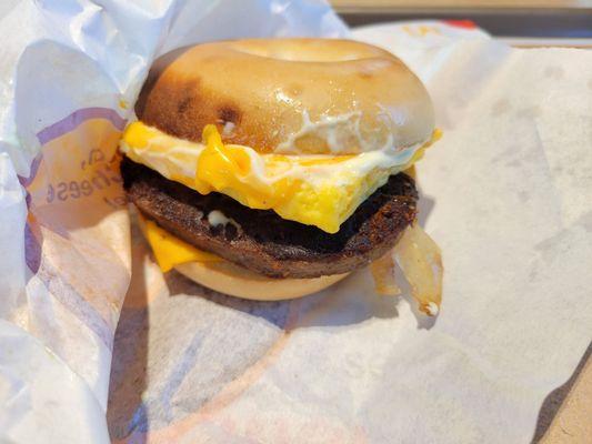 "Steak" egg and cheese bagel. Decent  not great.