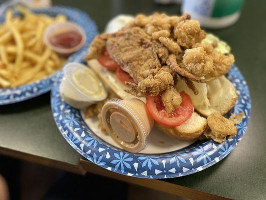 Soft shell crab and shrimp po boy