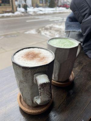 Chai latte and matcha latte