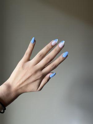 Cute blue and white hard gel nails