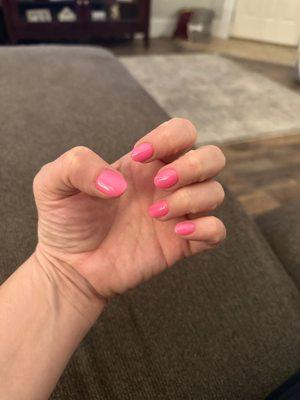 My flamingo pink nails! Mani great, color not so much .