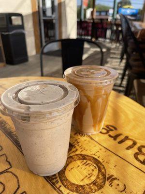 Left side: Vanilla Caramel Oreo Shake  Right: Caramel chocolate Shake