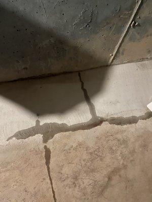 All around the entire basement I found cracks leaking