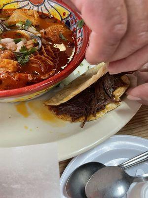 Menudo and Barbacoa taco combo ! Both items on point