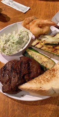 Filet and shrimp with the grilled veggies and coleslaw