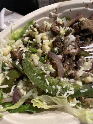 Cold Steak chipotle bowl with unmelted cheese