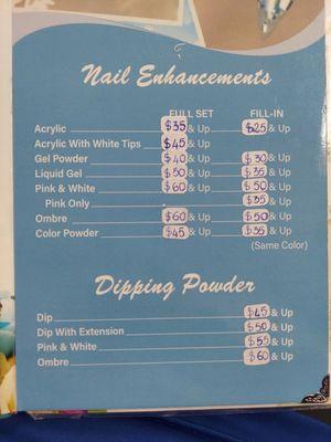 Nail pricing list.