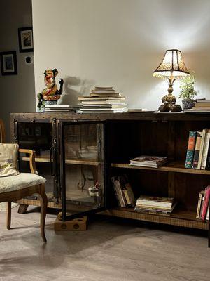 Glass front wood library cabinet from Nadeau.