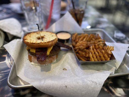 Donut Burger Waffle Fries with Cinnamon and Sugar with a side of Spicy Ranch