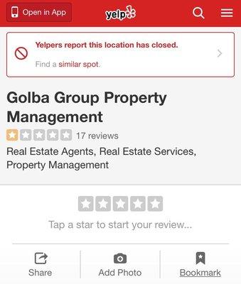 Yelp reviews for the Golba group which is now Firebird.