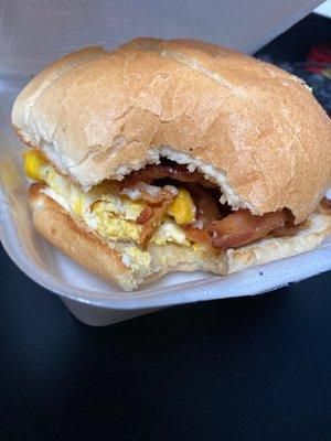 Bacon egg cheese on a roll