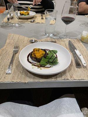 Portabello mushroom with squash stuffing with balsamic drizzle - amazing