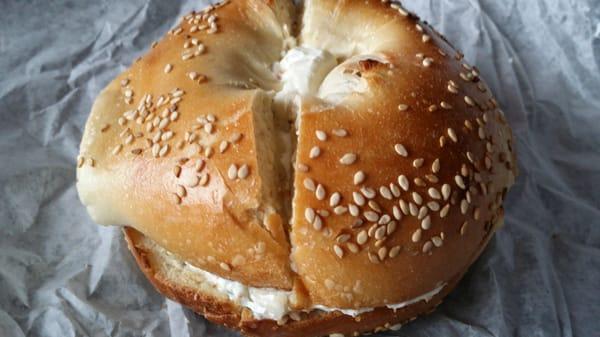 Sesame bagel with vegetable cream cheese