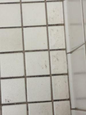 Bathroom floor was not cleaned prior to being placed in room.