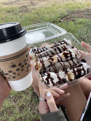 Banana and nutella crepe with capuccino.