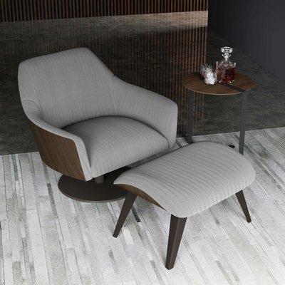 Henry Lounge Chair & Ottoman (Gray Herringbone Fabric / Walnut)