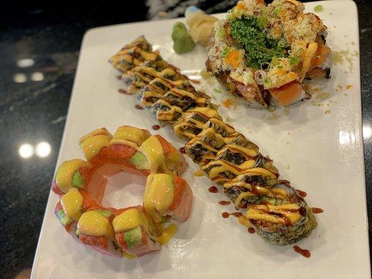 (L) Painted lady roll (M) Lobster California (R& my favorite) The Tiger roll