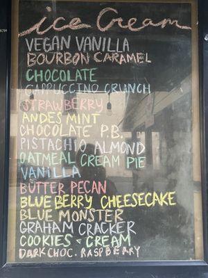 Ice cream menu