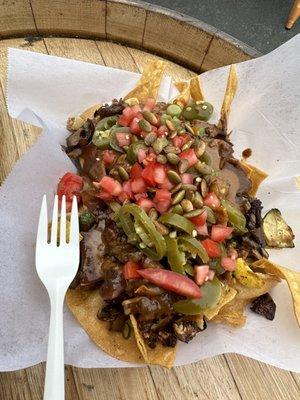 Vegetarian nachos with special mole sauce