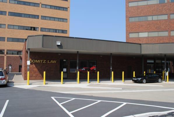 View of parking lot at Comitz Law Firm. Located at rear of building.