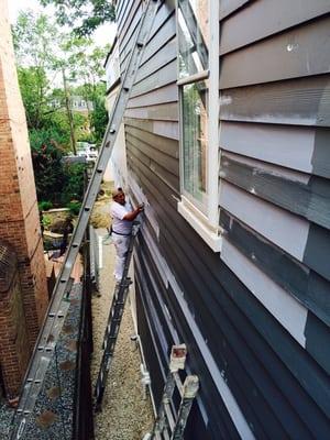 Siding repairs and painting in Old Town Alexandria.