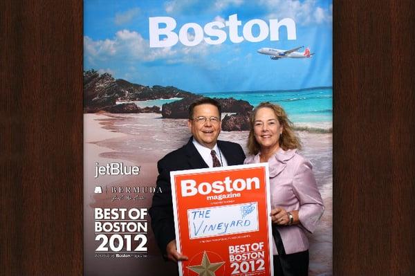 Owners Bill & Jan Dwyer accept the Best of Boston award from boston magazine in August 2012.