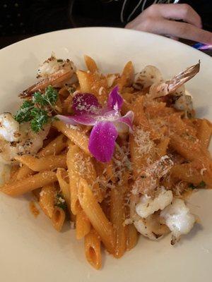 Penne Vodka with grilled shrimp