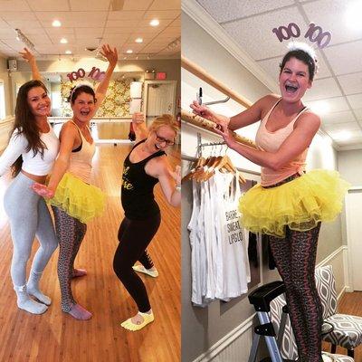 This barre babe took her 100th class with us! What better way to celebrate than with a dance party!