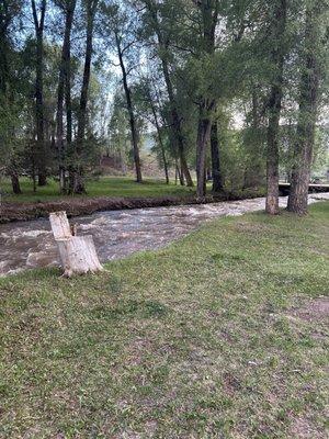 Behind the cabins