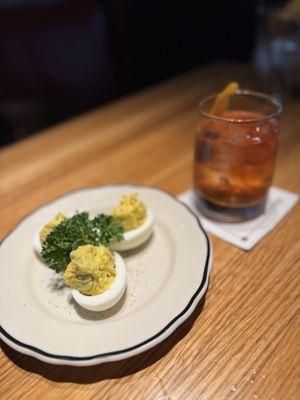 Deviled eggs and an Old Fashioned