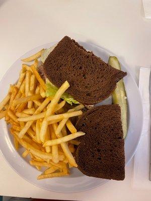 Meatloaf sandwich and side of fries