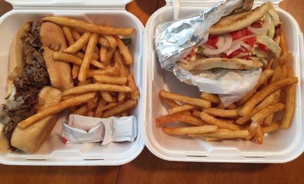 Philly Cheesesteak and a chicken pita.