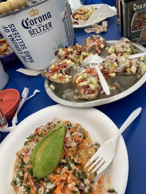 Tostada de pescado. Oysters preparados!