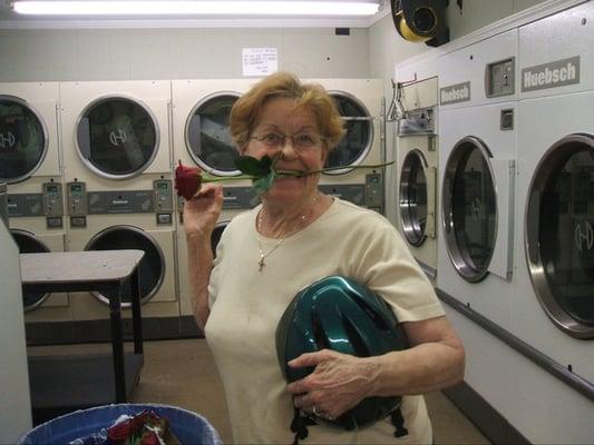 Vivian Presher is taking a break from doing laundry,  Just to be "silly" with her customers !