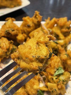 Vegetable Pakora.  Bite-sized seasoned vegetable fritters.