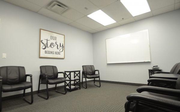 Our group meeting rooms for inpatient and outpatient rehab are warm and inviting.