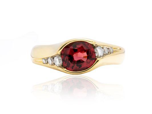 Red Spinel and Diamond Ring in 18KT Yellow Gold