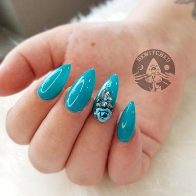 Sculpted hard gel with blue gems