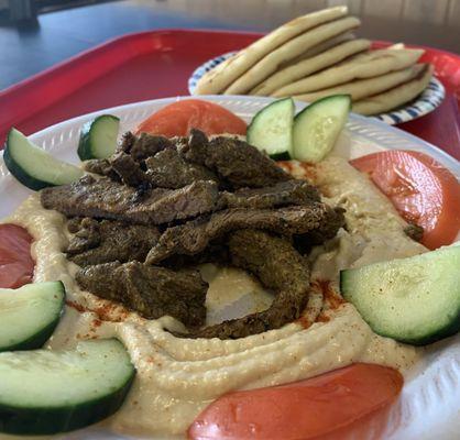 Hummus and steak Meat