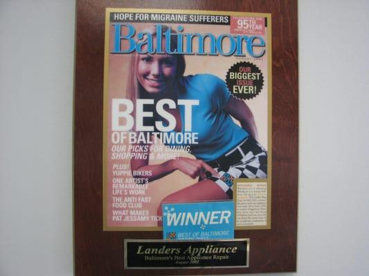 One of our Nine "Baltimore's Best" Awards!