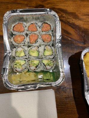 Spicy tuna and California rolls